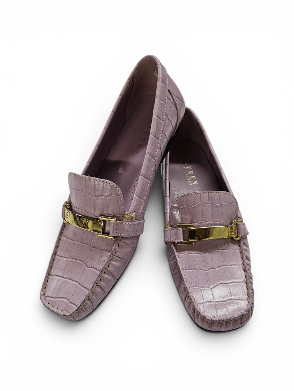 Lauren Ralph Lauren Margaret Leather Croc Embossed Loafer In Lilac Purple Size 8 - Picture 2 of 12